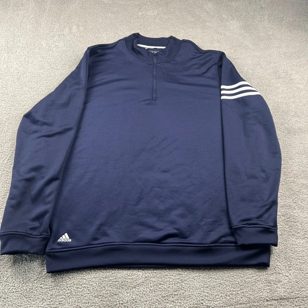 Adidas Quarter Zip Pullover Mens XL‎ Navy Blue Excellent 3 Stripe Performance